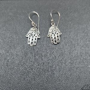 Sterling Silver Hamsa Dangling Earrings